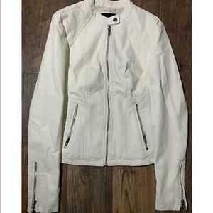 White Express Peplum Leather Jacket